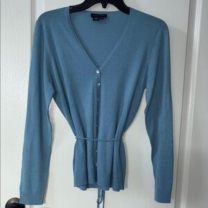Magaschoni Blue V-Neck Cardigan with Waist Tie
